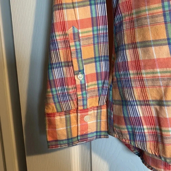 Eddie Bauer women’s orange plaid button down shirt size medium - Picture 5 of 8